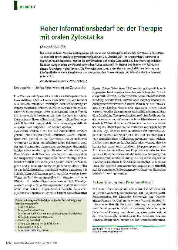 Vorschauseite 1: Hoher Informationsbedarf bei der Therapie mit oralen Zytostatika