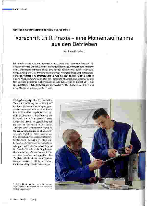 Vorschauseite 1: Vorschrift trifft Praxis - eine Momentaufnahme aus den Betrieben