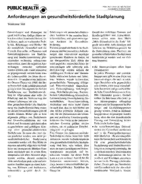 Vorschauseite 1: Anforderungen an gesundheitsförderliche Stadtplanung