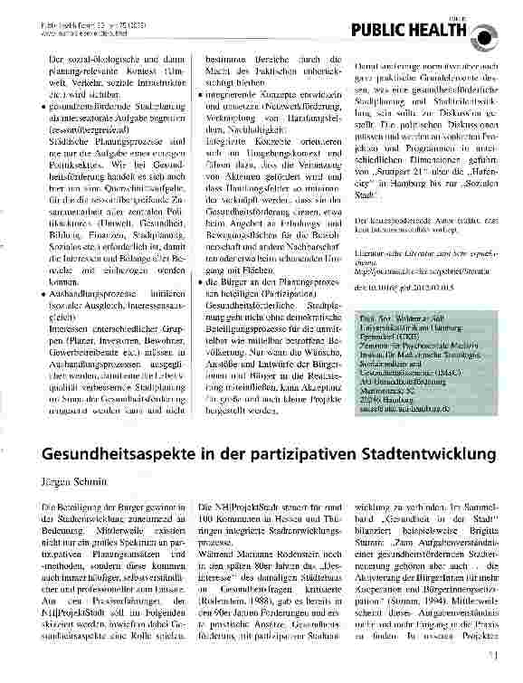 Vorschauseite 2: Anforderungen an gesundheitsförderliche Stadtplanung