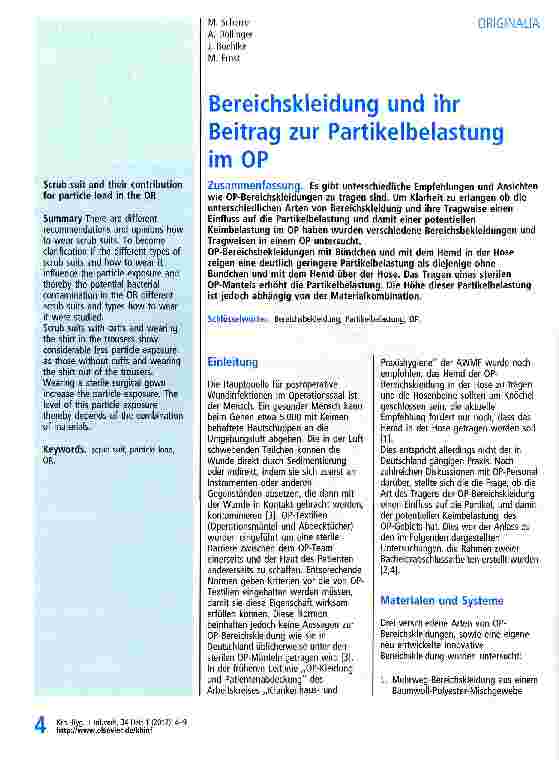 Vorschauseite 1: Bereichskleidung und ihr Beitrag zur Partikelbelastung im OP