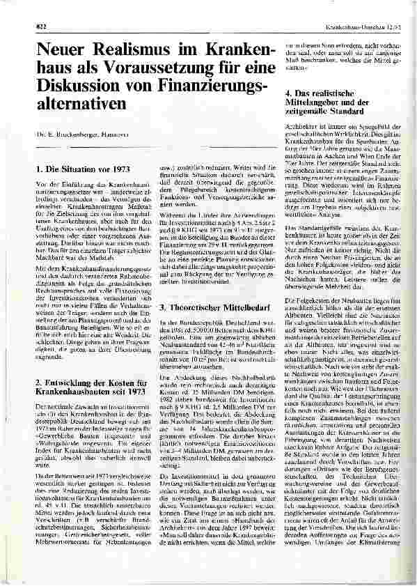 Vorschauseite 1: Neuer Realismus im Krankenhaus als Voraussetzung für eine Diskussion von Finanzierungsalternativen