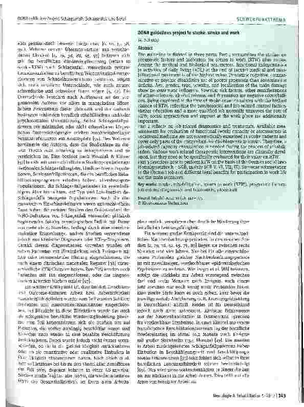 Vorschauseite 2: DGNR-Leitlinien-Projekt Schlaganfall: Schlaganfall und Beruf