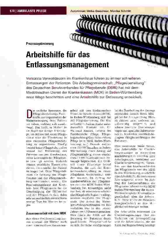 Vorschauseite 1: Arbeitshilfe für das Entlassungsmanagement