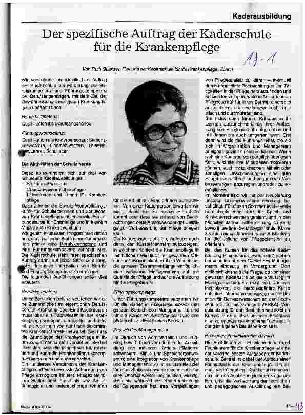 Vorschauseite 1: Der spezifische Auftrag der Kaderschule für die Krankenpflege
