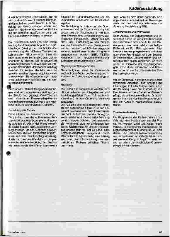Vorschauseite 3: Der spezifische Auftrag der Kaderschule für die Krankenpflege