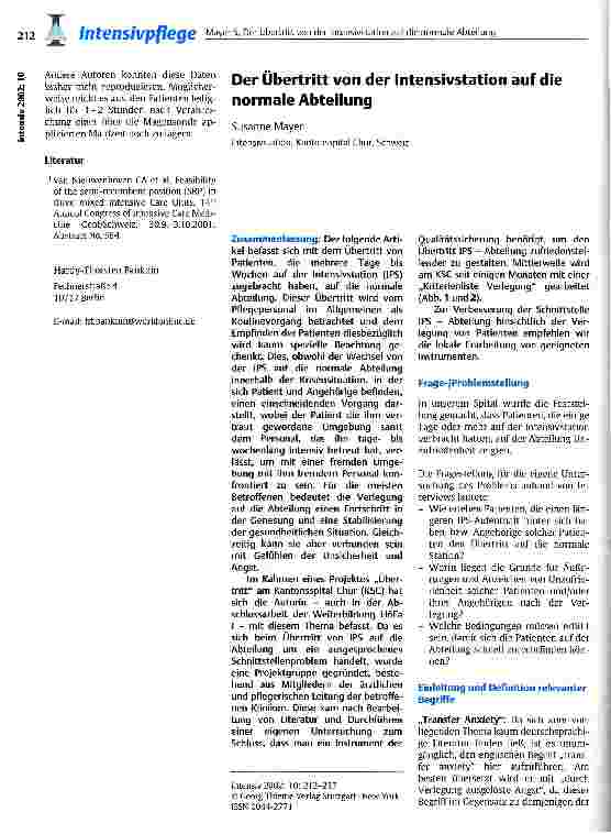 Vorschauseite 1: Der Übertritt von der Intensivstation auf die normale Abteilung