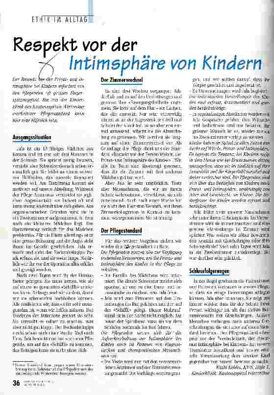 Vorschauseite 1: Respekt vor der Intimsphäre von Kindern Ethik im Alltag