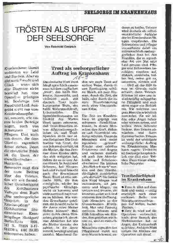 Vorschauseite 1: Trösten als Urform der Seelsorge