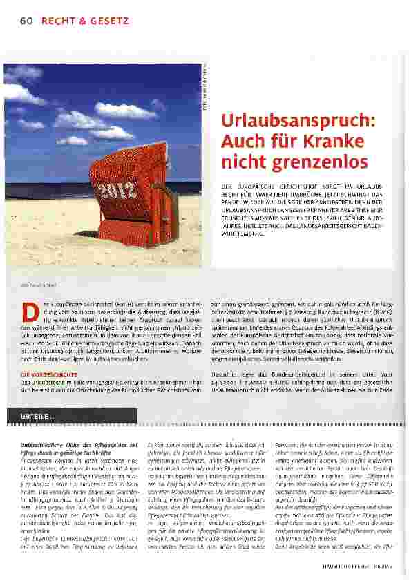 Vorschauseite 1: Urlaubsanspruch: Auch für Kranke nicht grenzenlos
