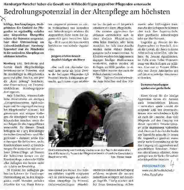 Vorschauseite 1: Bedrohungspotenzial in der Altenpflege am höchsten