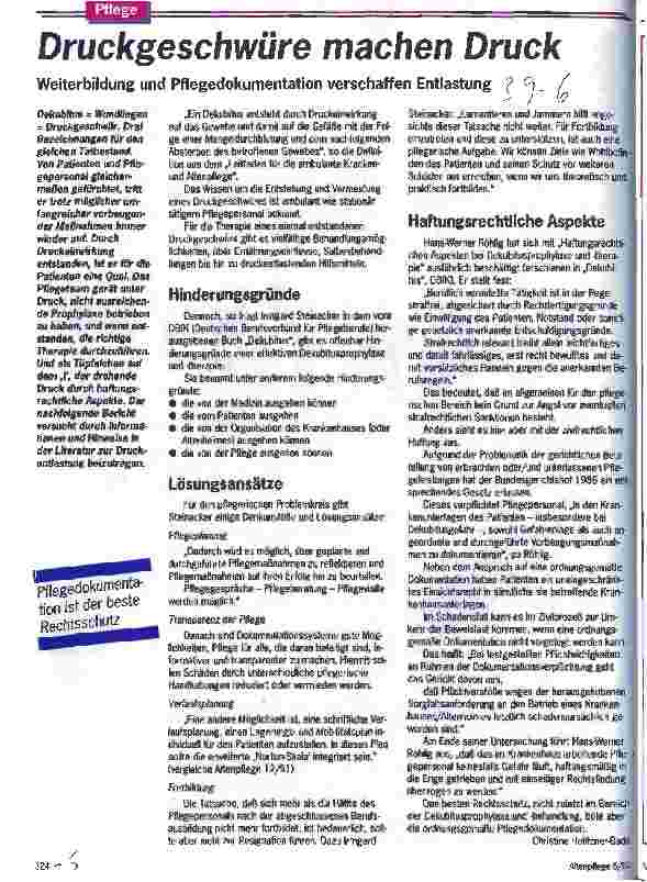Vorschauseite 1: Druckgeschwüre machen Druck Weiterbildung und Pflegedokumentation verschaffen Entlastung