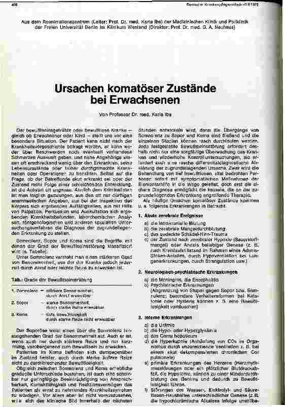 Vorschauseite 1: Ursachen komatöser Zustände bei Erwachsenen