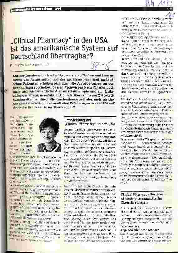 Vorschauseite 1: Clinical Pharmacy in den USA Ist das amerikanische System auf Deutschland übertragbar?