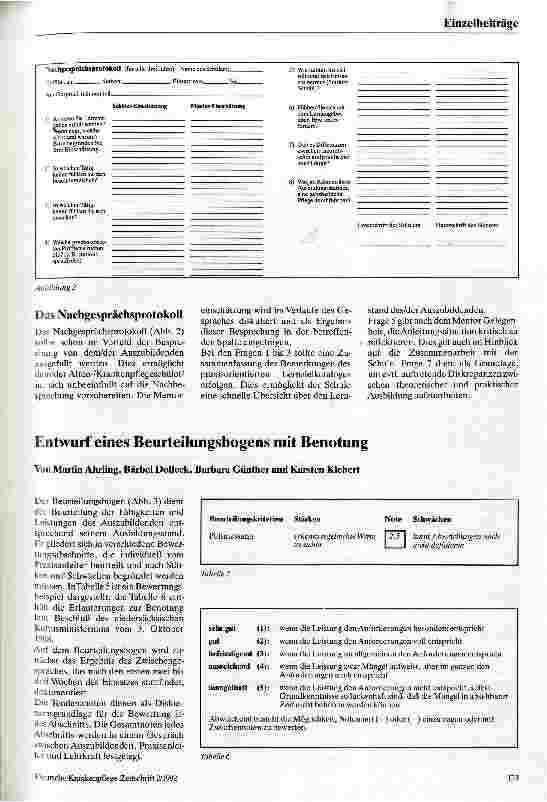 Vorschauseite 3: Entwurf eines Beurteilungsbogens zur praktischen Alten-/Krankenpflegeausbildung ohne Benotung