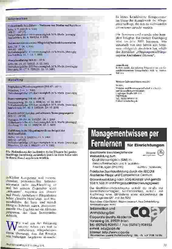Vorschauseite 2: Pflicht oder Kür? Aktionsprogramm bietet kombiniertes Wissen