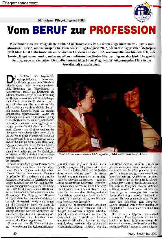 Vorschauseite 1: Vom Beruf zur Profession Münchner Pflegekongress 2002