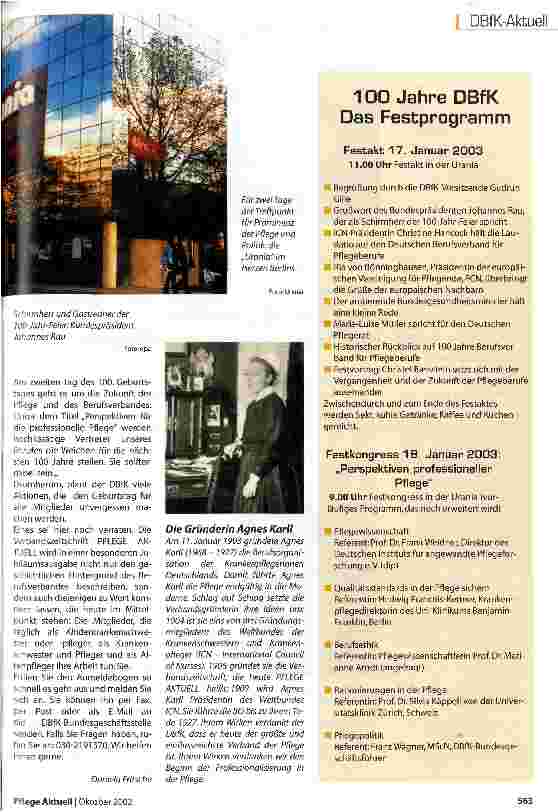 Vorschauseite 2: 100 Jahre DBfK - feiern sie mit uns in Berlin