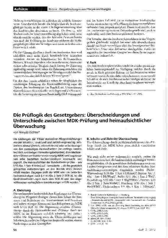 Vorschauseite 1: Die Prüflogik des Gesetzgebers: Überschneidungen und Unterschiede zwischen MDK-Prüfung und heimaufsichtlicher Überwachung