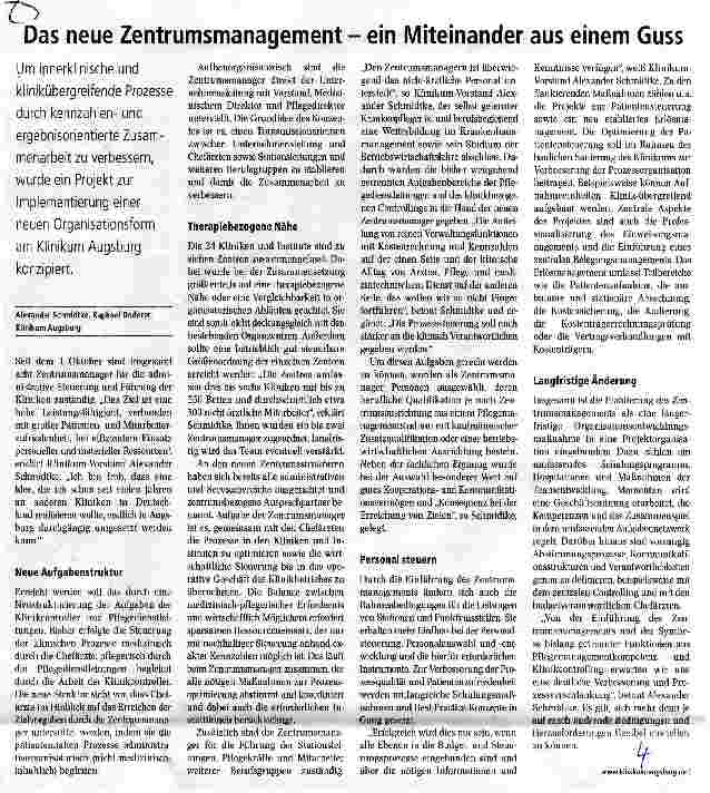Vorschauseite 1: Das neue Zentrumsmanagement - ein Miteinander aus einem Guss