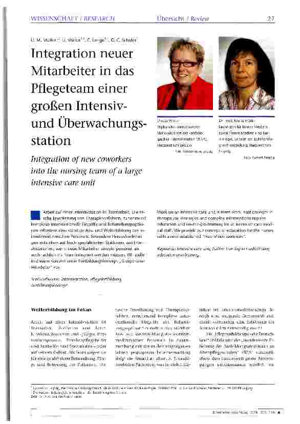 Vorschauseite 1: Integration neuer Mitarbeiter in das Pflegeteam einer großen Intensiv-und Überwachungsstation