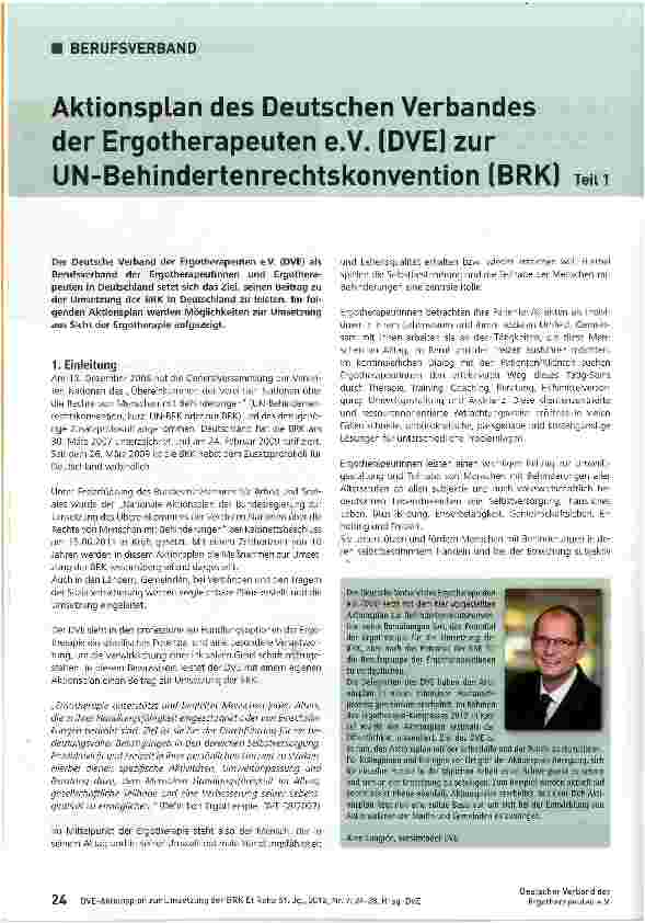 Vorschauseite 1: Aktionsplan des Deutschen Verbandes der Ergotherapeuten e.V. (DVE) zur UN-Behindertenrechtskonvention (BRK) Teil