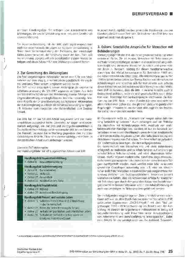 Vorschauseite 2: Aktionsplan des Deutschen Verbandes der Ergotherapeuten e.V. (DVE) zur UN-Behindertenrechtskonvention (BRK) Teil