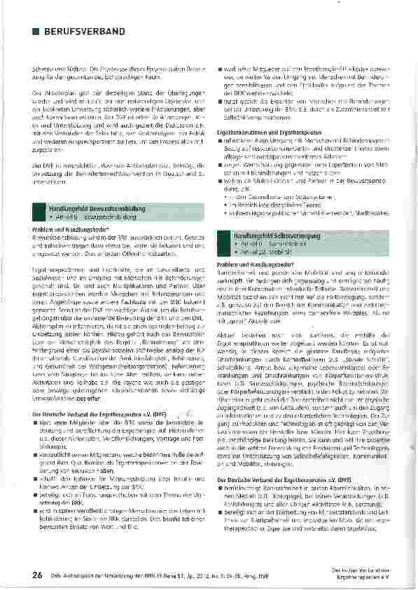 Vorschauseite 3: Aktionsplan des Deutschen Verbandes der Ergotherapeuten e.V. (DVE) zur UN-Behindertenrechtskonvention (BRK) Teil