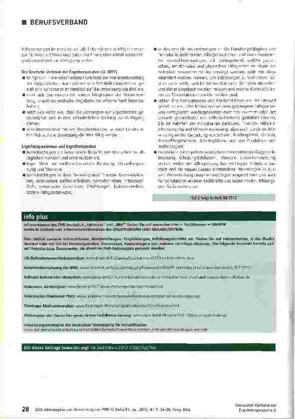 Vorschauseite 5: Aktionsplan des Deutschen Verbandes der Ergotherapeuten e.V. (DVE) zur UN-Behindertenrechtskonvention (BRK) Teil
