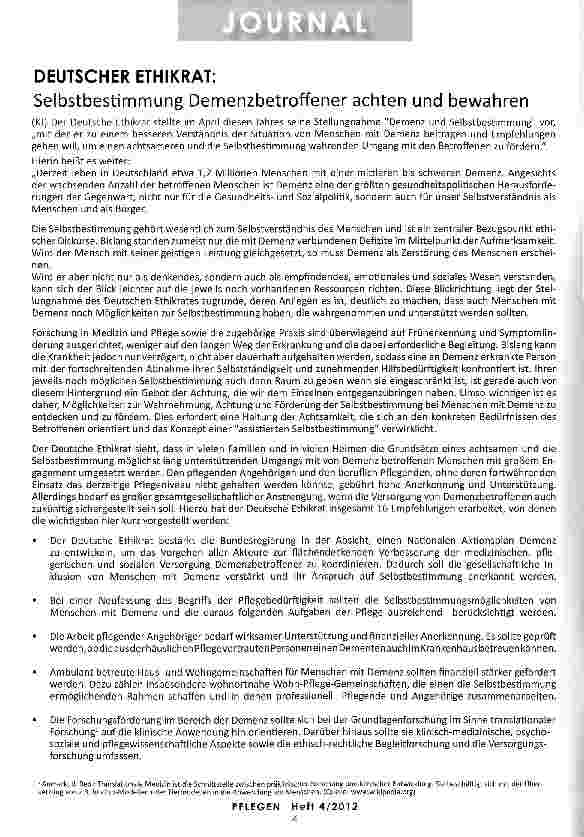 Vorschauseite 1: DEUTSCHER ETHIKRAT: Selbstbestimmung Demenzbetroffener achten und bewahren