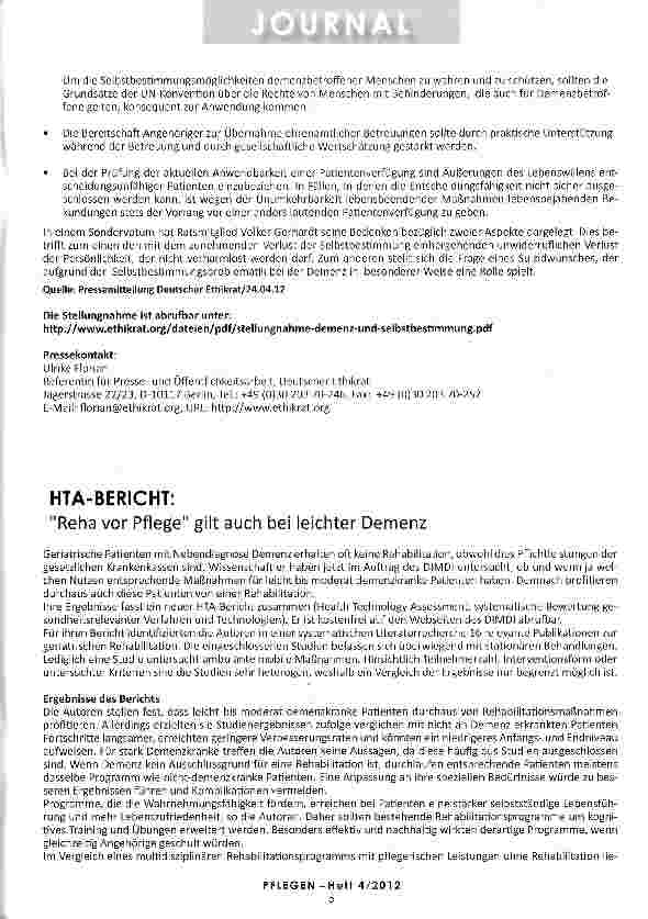 Vorschauseite 2: DEUTSCHER ETHIKRAT: Selbstbestimmung Demenzbetroffener achten und bewahren