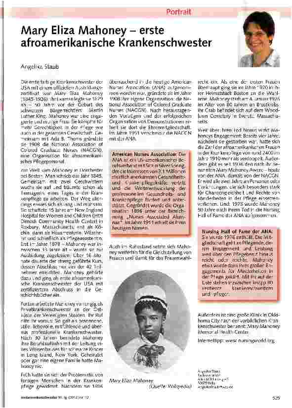 Vorschauseite 1: Mary Eliza Mahoney - erste afroamerikanische Krankenschwester