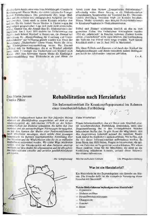 Vorschauseite 1: Rehabilitation nach Herzinfarkt Informationsblatt für Krankenpflegepersonal