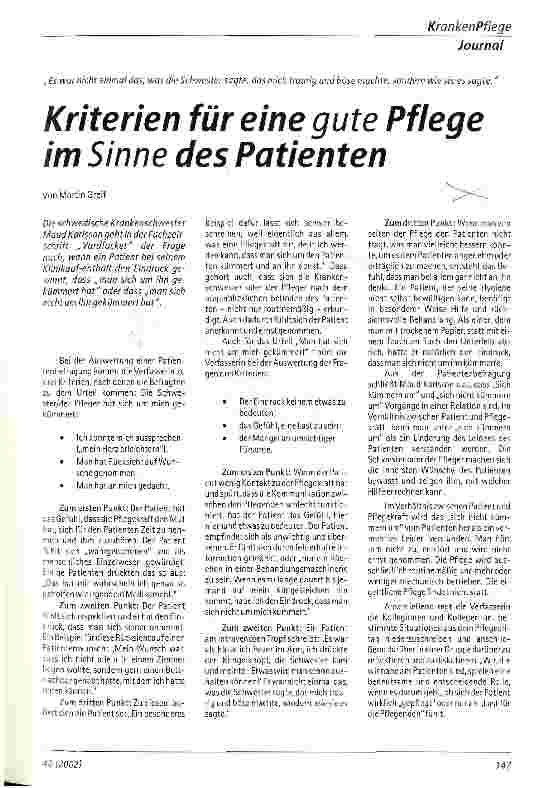 Vorschauseite 1: Kriterien für eine gute Pflege im Sinne des Patienten