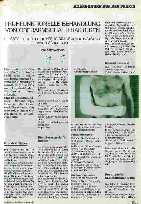Vorschauseite 1: Frühfunktionelle Behandlung von Oberarmschaftfrakturen Selbstgefertigter Humerus-Brace aus Kunstoff nach Sarmiento