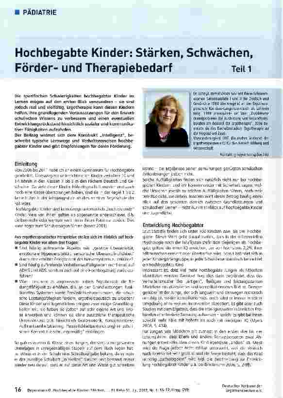 Vorschauseite 1: Hochbegabte Kinder: Stärken, Schwächen, Förderund Therapiebedarf Teil 1