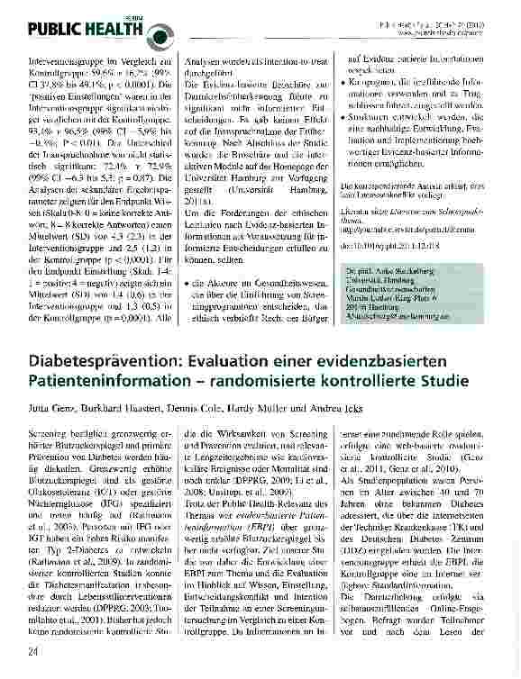 Vorschauseite 1: Diabetesprävention: Evaluation einer evidenzbasierten Patienteninformation - randomisierte kontrollierte Studie