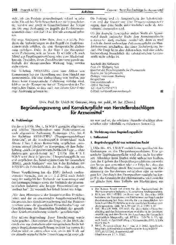 Vorschauseite 1: Begründungszwang und Korrekturpflicht von Herstellerabschlägen für Arzneimittel