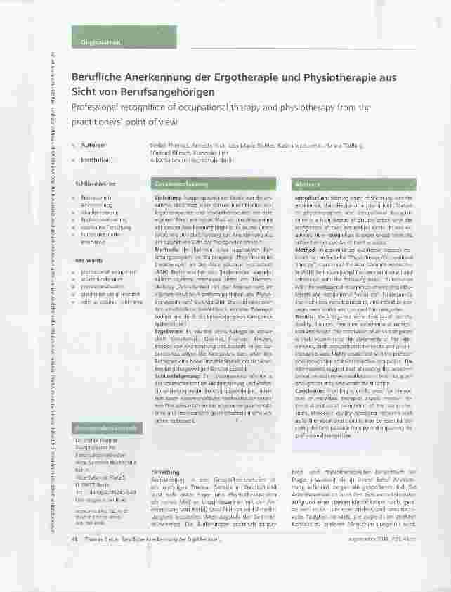Vorschauseite 1: Berufliche Anerkennung der Ergotherapie und Physiotherapie aus Sicht von Berufsangehörigen