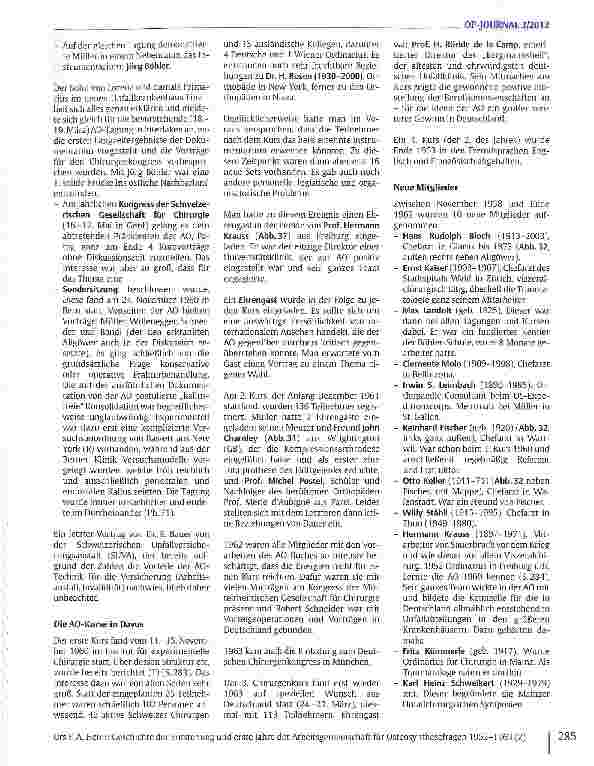 Vorschauseite 6: Geschichte der Entstehung und erste Jahre der Arbeitsgemeinschaft für Osteosynthesefragen 1952-1963 (2)*