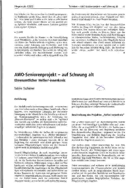 Vorschauseite 1: AWO-Seniorenprojekt - auf Schwung alt Ehrenamtlicher Helfer/-innenkreis