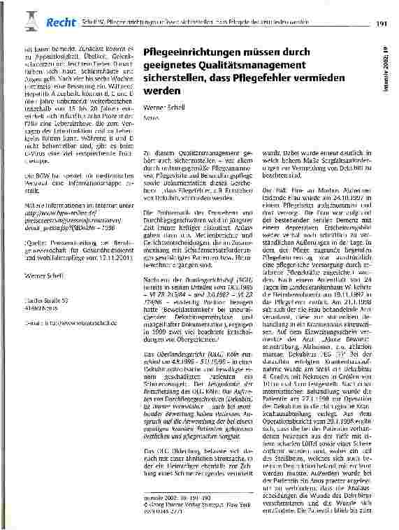 Vorschauseite 1: Pflegeeinrichtungen müssen durch geeignetes Qualitätsmanagement sicherstellen, dass Pflegefehler vermieden werden