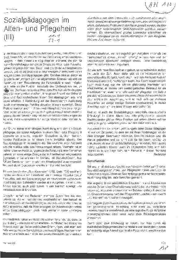 Vorschauseite 1: Sozialpädagogen im Altenund Pflegeheim (III)
