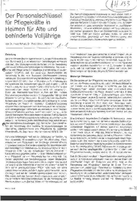 Vorschauseite 1: Der Personalschlüssel für Pflegkräfte in Heimen für Alte und behinderte Volljährige