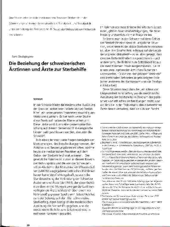 Vorschauseite 1: Die Beziehung der schweizerischen Ärztinnen und Ärzte zur Sterbehilfe