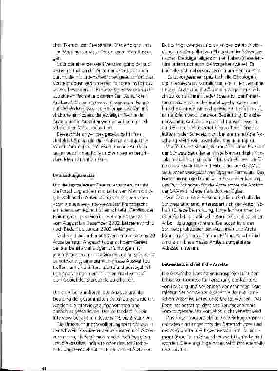 Vorschauseite 3: Die Beziehung der schweizerischen Ärztinnen und Ärzte zur Sterbehilfe