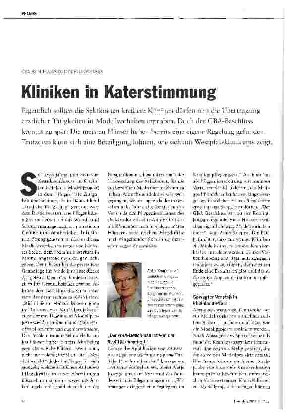Vorschauseite 1: Kliniken in Katerstimmung