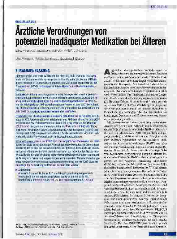 Vorschauseite 1: Ärztliche Verordnungen von potenziell inadäquater Medikation bei Älteren