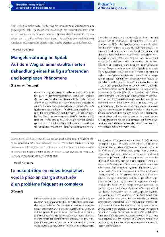 Vorschauseite 1: Mangelernährung im Spital: Auf dem Weg zu einer strukturierten Behandlung eines häufig auftretenden und komplexen Phänomens