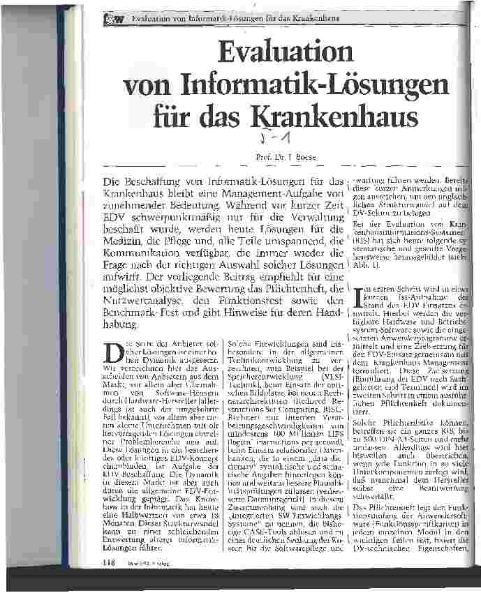 Vorschauseite 1: Evaluation von Informatik-Lösungen für das Krankenhaus